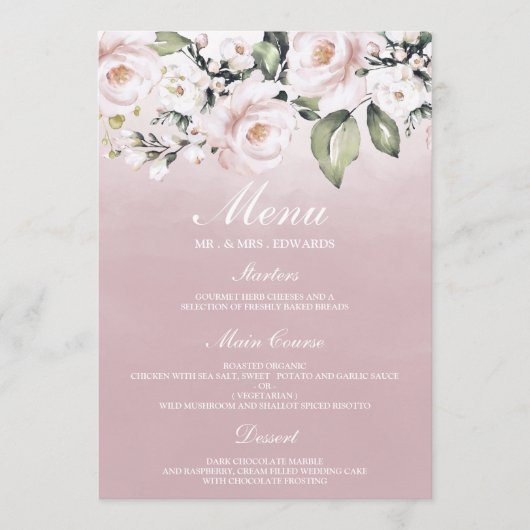 Menu Rose Poussiéreux Rose Fardée Aquarelle Anniversair (Devant)