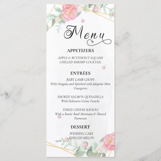 Menu Rose romantique Mariage géométrique (Devant)