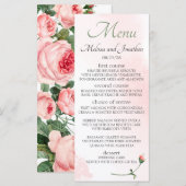 Menu Rose rose rougissant Floral Mariage élégant (Devant / Derrière)