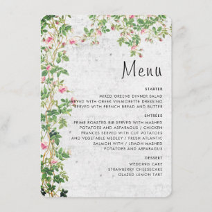 Menu Rose Rose Vieux Mur Vintage Style Mariage Journal
