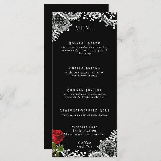 Menu Rose rouge Beau Mariage de dentelle blanche (Devant / Derrière)