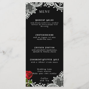 Menu Rose rouge Beau Mariage de dentelle blanche