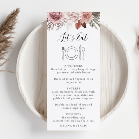 Menu Rose Rustique Gold Floral Calligraphie Mariage Men
