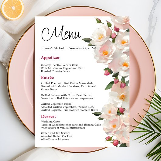 Menu Rose sauvage Elegant Chien rose Mariage