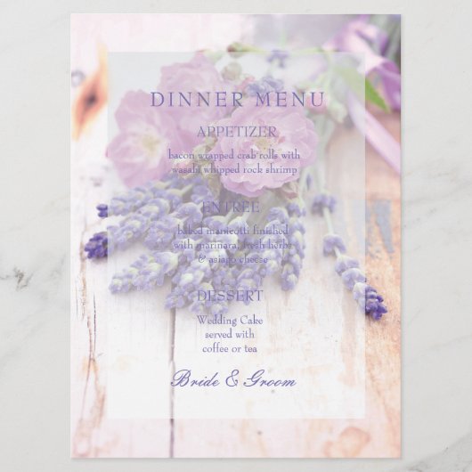 Menu Rose sauvage et Mariage d'été Lavender (Devant)