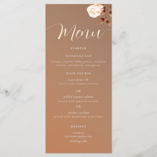 Menu Rose simple classique Eucalyptus Mariage en terre (Devant)