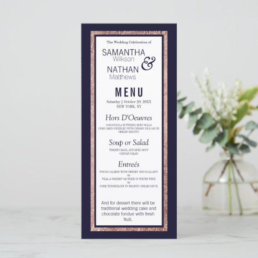 Menu Rose simple Gold Linked Marine Mariage bleu (Debout devant)