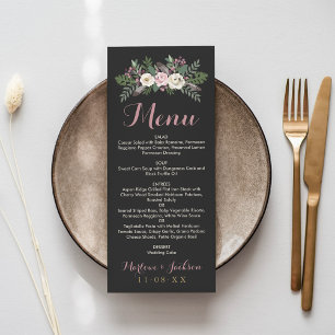 Menu Rose sombre et Moody rose Mariage de bois floral