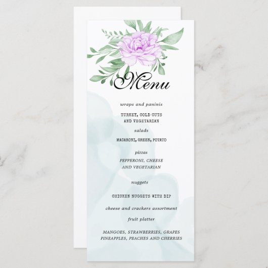 Menu Rose violet Eucalyptus Feuille fête d'anniversaire (Devant / Derrière)