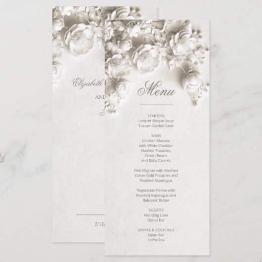 Menu Roses 3D Fleurs Sculpturales Ivoire (Devant / Derrière)
