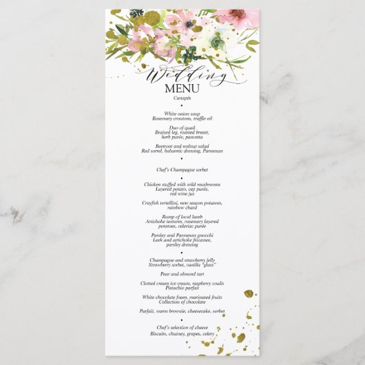 Menu Roses blanches et blanches avec éclaboussures d'or (Devant)