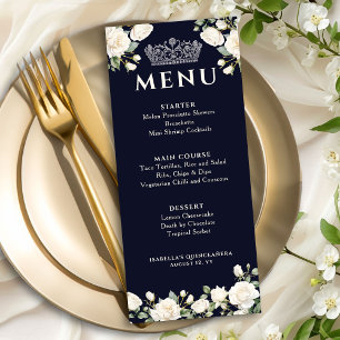 Menu Roses blanches et princesse Tiara bleu foncé