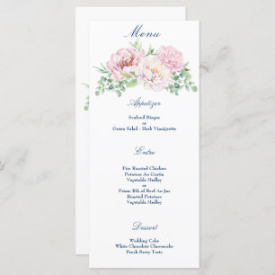 Menu Roses blanches et roses, Mariage floral élégant