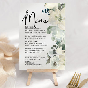 Menu Roses blanches ivoire Fleurs Mariage romantique