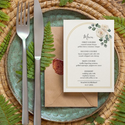Menu Roses blanches Printemps Floral Mariage Romantique