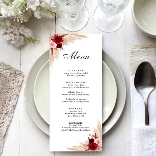 Menu Roses de Bourgogne Boho et Herbe de Pampas
