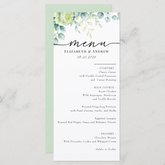 Menu Roses de l'eucalyptus | Elegant Boho Greenery Mari (Devant / Derrière)