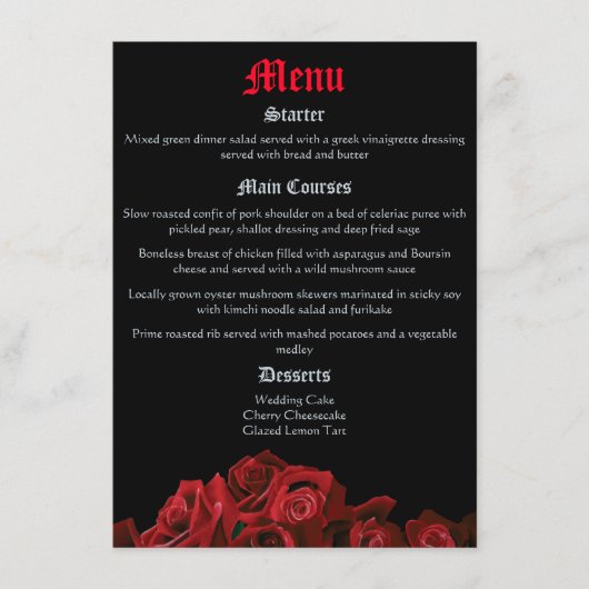 Menu Roses d'épée de dragon rouge (Devant)