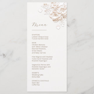 Menu Roses en papier découpé 3D beige ivoire