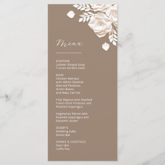 Menu Roses en papier découpé 3D beige ivoire