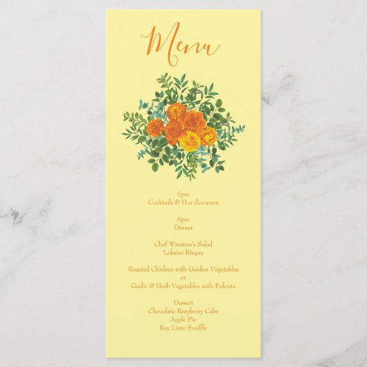 Menu Roses floraux de Mariage orange jaune (Devant)