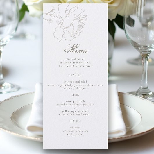 Menu Roses Formal Modern Classic Pearl Elegant Wedding