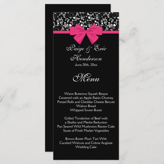 Menu Roses noires et blanches Bow rose (Devant / Derrière)