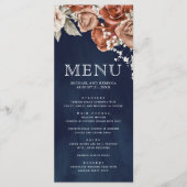 Menu Roses orange brûlé Terracotta Floral Navy Mariage (Devant)