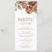 Menu Roses orange brûlés Terracotta Mariage floral (Devant)