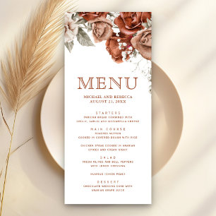 Menu Roses orange brûlés Terracotta Mariage floral