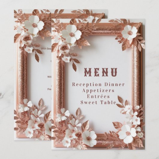 Menu 💍 Roses pêche Rose Gold Décoration de mariage de (Devant / Derrière)