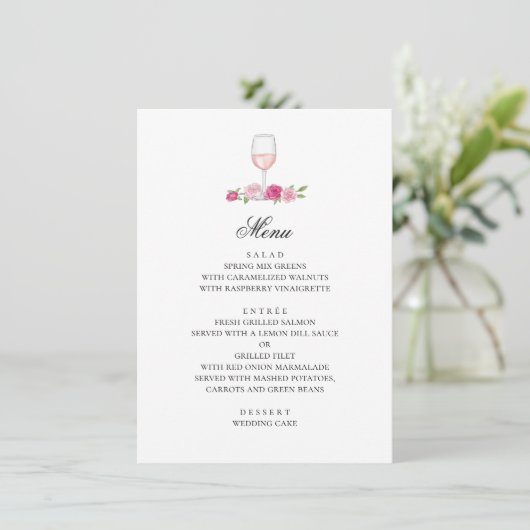 Menu Roses roses. Fleurs et vin bleus. Mariage floral (Debout devant)