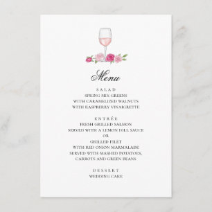Menu Roses roses. Fleurs rose et vin. Mariage floral
