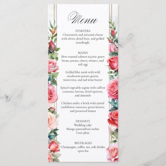 Menu Roses roses romantiques et calligraphie (Devant)