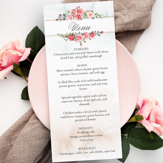 Menu Roses roses romantiques et calligraphie