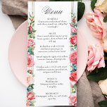 Menu Roses roses romantiques et calligraphie<br><div class="desc">Belles colonnes de roses roses roses et feuillage vert d'aquarelle élégantes sur une subtile aquarelle pastel arrière - plan et étiquette central aux bordures d'or. Fonctionne avec un graphique texte "Menu" en police de script personnalisée (ou supprimer et customiser dans l'éditeur de conception) avec des champs de texte modifiables. Inclut...</div>