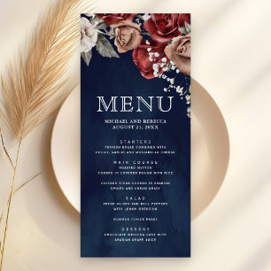 Menu Roses rouges de Bourgogne Fleurs Mariage bleu mari