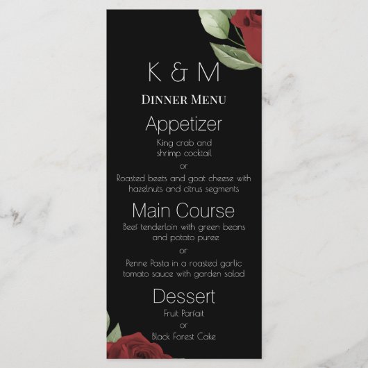 Menu Roses Rouges Élégantes sur Fond Noir (Devant)