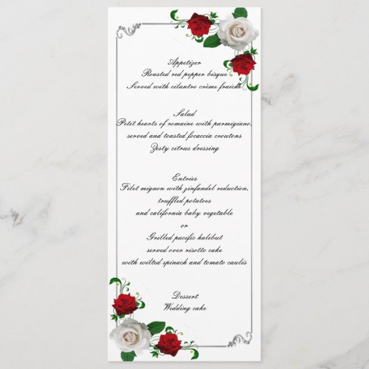 Menu Roses rouges et blanches Mariage de Noël (Devant)