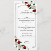 Menu Roses rouges et blanches Mariage de Noël (Devant / Derrière)