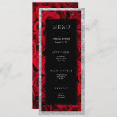 Menu Roses Rouges Faux Argent Luxe Mariage  (Devant / Derrière)
