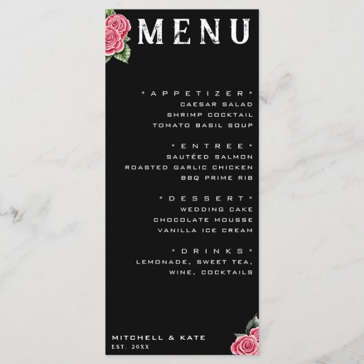 Menu Roses rouges Mariage noir (Devant)