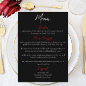 Menu Roses rouges Mariage noir blanc