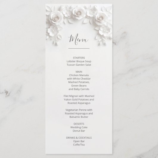 Menu Roses sculptées 3D blanches (Devant)