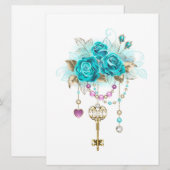 Menu Roses turquoise avec touches (Devant / Derrière)