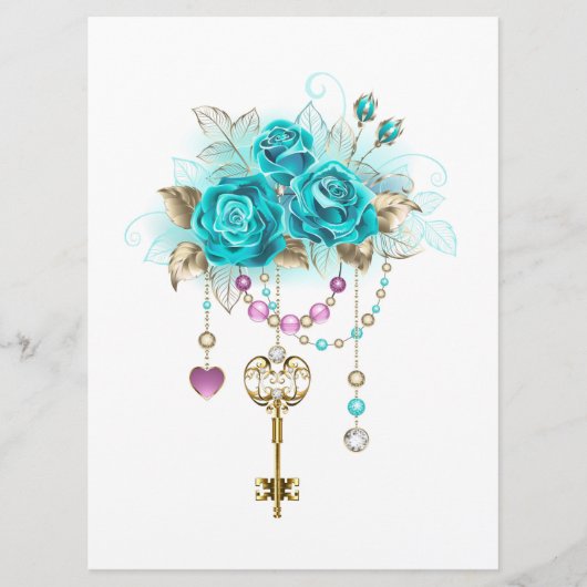 Menu Roses turquoise avec touches (Devant)