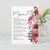 Menu Rouge Blush Floral Roses Mariage romantique (Debout devant)
