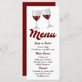 Menu Rouge Bourgogne Vins Verres de mariage (Devant / Derrière)
