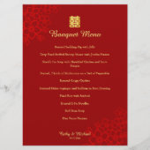 Menu Rouge Double bonheur floral mariage chinois (Devant)