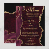 Menu Rouge et Or Faux Paillettes Agate Mariage (Devant / Derrière)